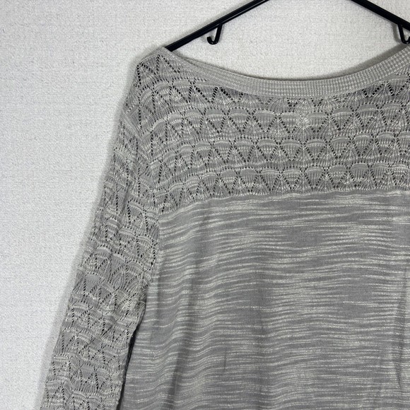CJ Banks Lightweight Sweater Womens 1X Slub Knit Body Crochet Shoulders Gray - Picture 9 of 11